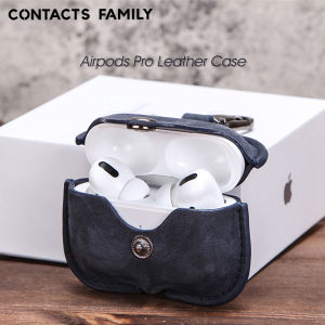 CONTACTS FAMILY Genuine Leather Case For AirPods Pro coque Bluetooth Earphone Protective Cover Charging boite For Airpods 3 Pro Cases With Keyring
