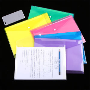 SHUNAICHI  Snap Button File Bag Transparent Plastic A4 Documents Organiser Filing Storage Bag Student Information Pocket Folders Stationery