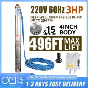 220V/60Hz Submersible Pump 4inch 3HP-4HP Electric Self Priming High Lift Deep Well Impeller Water Pump 496ft 25GPM