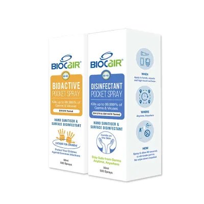 BioCair BC-65 BioActive HFMD / Disinfectant Anti-Bacterial Pocket Spray 50ml (2 Bottle ) BABY FAST