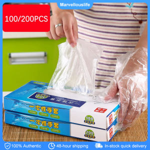 200Pcs Disposable Plastic Gloves Transparent Waterproof Gloves for Kitchen Restaurant Fried Chicken BBQ