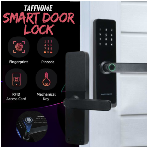 PROMO TaffHOME Smart Door Lock Kunci Pintu Rumah Kayu Fingerprint Password Card RFID Alarm - H1-XG
