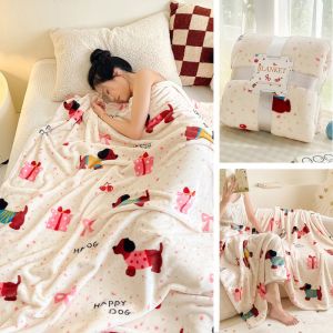OOG Fluffy Throw Christmas Flannel Blanket Xmas Pattern Thickened Air Condition Blanket Xmas Plush Blanket Comfortable Xmas Sofa Blanket Bedroom