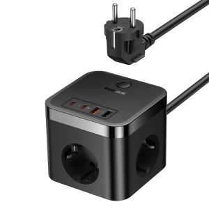 Baseus 30W Desktop Charger Fast Charging Adaptor Power Strip Wall Charger AC Sockets USB A Type C EU Plug for iPhone 17 16 15 Pro Max