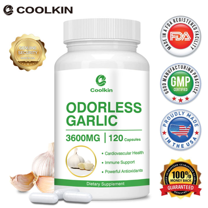 Coolkin Odorless Garlic - 120 Softgels - 3600 mg Pure Potency Garlic ...