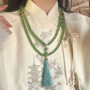 JPTD Vintage Glass Beads Tassel Chain Multiwear Chinese Style Long Beaded Necklaces Exquisite Elegant Hanfu Wear Chain Gift