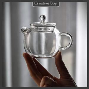 [Creative] 150ml 5oz Mini Clear Glass Teapot High Borosilicate For Hot Beverages Teapot For One Person Use Kung Fu Tea For Home Office Cafe