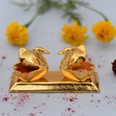 Double Swan Shape Chandan Roli Kumkum Chawal Box/haldi Home Decorative Items Chopda for Pooja and Gift Purpose