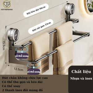 Giá Treo Khăn Nhà Tắm 2 Tầng Chỉnh Thu Gọn Ngắn Dài Cốc Hút Kệ Treo Dép Thông Minh