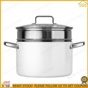 [Cozyhome2] Non Stick Stock Pot Ceramic Coating Ceramic Cooking Cookware with Steamer Basket Cooking Pot Stainless Steel Handle for Soup Vegetable