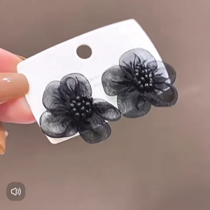 Flower Shaped Exaggerate Earrings Eye Catching Fabric Ear Rings Rose Flower Dangle Earrings Elegant Parties