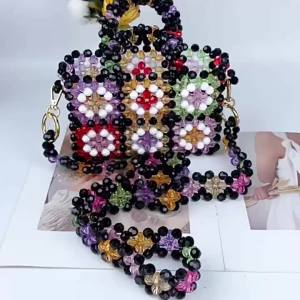 New handmade beaded bag colorful bead bag checkered woven bag popular on Xiaohongshu pearl handbag and crossbody bag