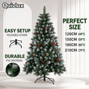 Artificial PVC Pine Christmas Tree Realistic Full Look Foldable Easy Setup Metal Stand Indoor Outdoor Holiday Decor Gift