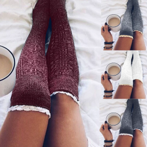 Vớ cao tới đùi cho nữ Phụ nữ ren Tất Dệt Kim nhiều tất màu sắc vớ Vớ dài đến đầu gối ấm mùa đông vớ cotton