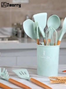 Jearry Tay Cầm Bằng Gỗ Đồ Dùng Nhà Bếp Silicone Rắn Thìa