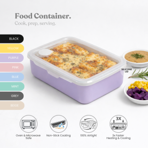 SWANZ Revo Container - Ceramic Coating Lunch Box for Adult Meal Prep Food Storage Microwaveable Non Stick Frying Pan