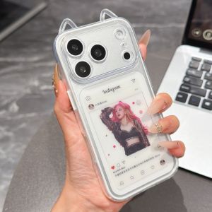 Fashion Clear 3D Cute Cat Ears Hit Color Phone Case For iPhone 16 15 14 13 12 11 17 Pro Max Plus Shockproof Silicone Soft Cover