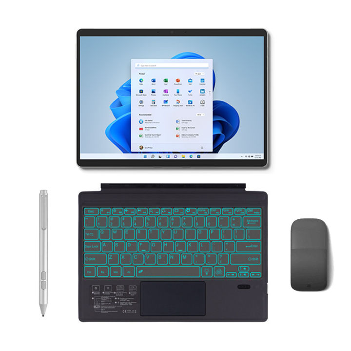 Toetsenbord voor Surface Pro 7 Plus/Pro 7/ Pro 6/ Pro 5/Pro 4/Pro 3, Ultraslank draadloos Bluetooth-toetsenbord met achtergrondverlichting met trackpad, oplaadbare batterij,English and japanese
