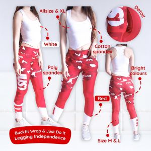 SETELAN BAJU SENAM YOGA AEROBIC FITNESS GYM TRIANGLE JUST DO IT SET MERAH PUTIH