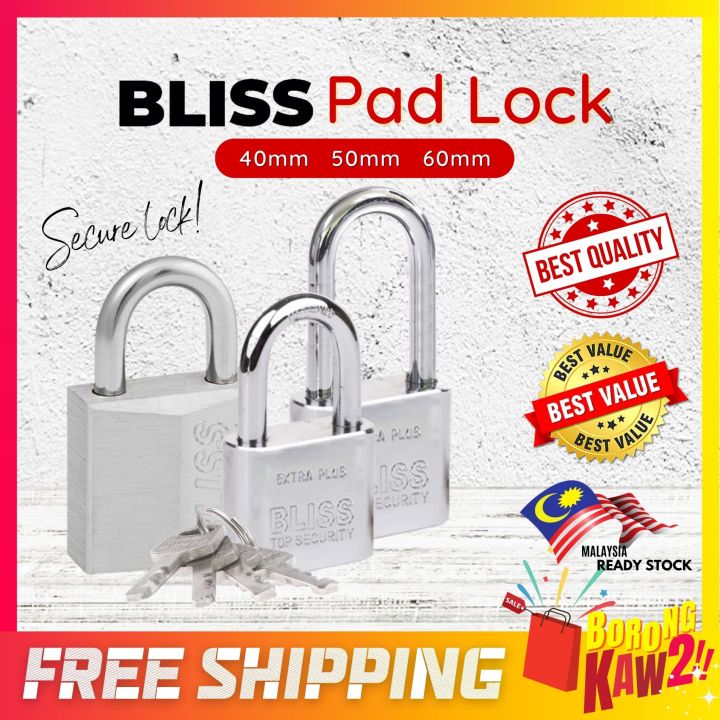 BLISS Chrome Padlock Long Shackle Heavy Duty Diamond Pad Lock Anti Rust ...
