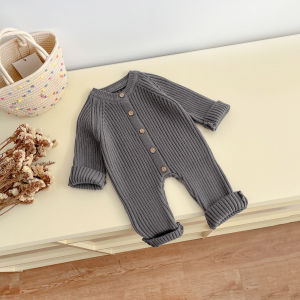 Newborn Baby Clothes Versatile Autumn Winter  Solid Color Knitted Thick Climbing Clothes Infants and Children Baby Jumpsuit
