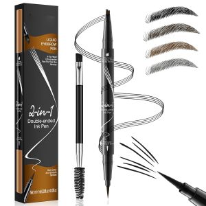 Eyebrow Pencil Microblading Eyebrow Pen Magical 2-in-1 Dual-Ended Eye Brow for Women with 4-Fork-Tip & Eyebrow Styling Brush Create Natural Hair-Like Brows and Hairs (Black)