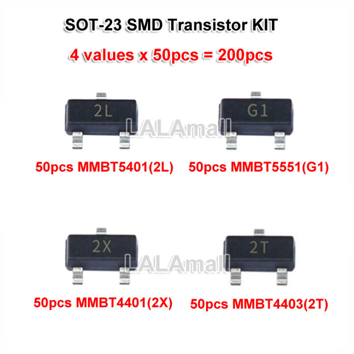 200pcs SOT-23 SMD Transistor KIT 4kinds each 50pcs MMBT5401 2L MMBT5551 ...
