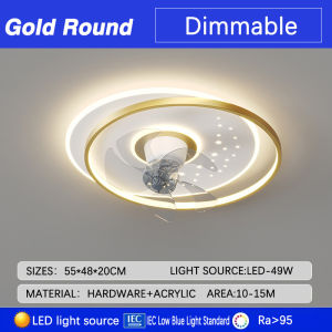 LED Ceiling Fan Light Geometric Acrylic Tri-color Creative Chandelier Remote Control Silent Starry Sky Modern Flush Mount Fan Lamps for Bedroom Restaurant Household Lighting