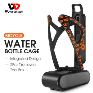 WEST BIKING Bike Water Bottle Cage 3 in 1 Multifunctional Water Bottle Holder With 2 Tire Levers Tool Box Bike Accessories