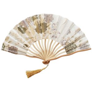 WAPKTY Flower Pattern Chinese Folding Fan Handheld Bamboo Wood Art Craft Fan Elegant Accessory Classical Silk Fan Summer Gift