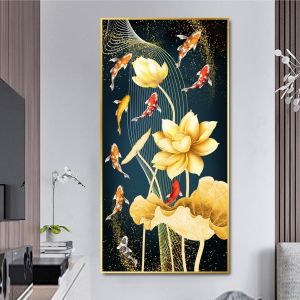 Tranh gạch 3d cá và hoa phong thủy
