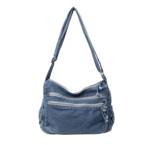 Vintage Denim Womens Shoulder Bag Large Capacity Messenger Bag Multi-pockets Satchel Bags Adjustable Strap Ladies Crossbody Bag2026