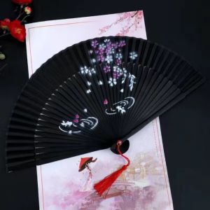 SKINJOY Portable Blossom Printing Folded Fan Exquisite Chinese Style Tassel Folding Fan Photography Props with Tassel Elegant Handheld Fans Home Decoration