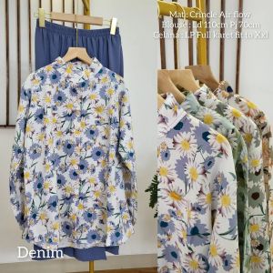 Daviena Set 2in1 Setelan Aesthetic Motif Bunga Blouse + Celana Panjang Crinkle Airflow Premium Murah