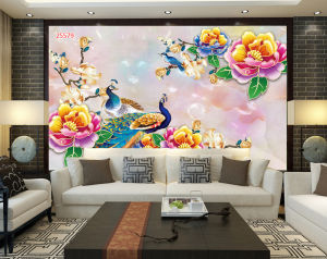 Gạch tranh chim công mẫu đơn 3D hiện đại