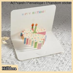 [Hilldora] 3D Happy Birthday Card Cake Flower Card With Envelope Funny Birthday Card For Women Men Kid Friends Greeting Cards Gift Party