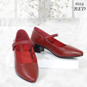 Sepatu Heels Chunky  Import Wanita Kulit Real  Import   Premium W603 Sepatu Pesta Wanita  Sepatu Kerja KulitAsli  Wanita (+Box) Import