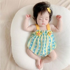 Bcbl quần áo trẻ em Bộ cho cô gái 0 3 6 tháng bodysuit áo liền quần mùa hè hoa màu vàng áo liền quần kẻ với headband 2pcs