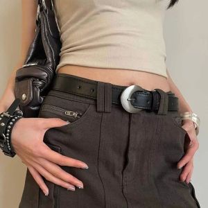 SUTONGXUE Designer Womens Belt Luxury PU Leather Dress Jeans Belt Simple Black Moon Waist Belt Streetwear