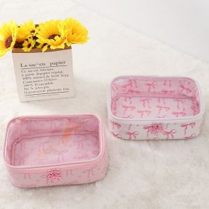 CHLOCH PVC Makeup Bag Waterproof Bow Toiletry Handbag Transparent Pink Washing Bag Cosmetics And Toiletries