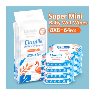 Einmilk Mini Baby Wet Wipes 99% Pure Water Unscented for Travel - 8s x 8 Packs