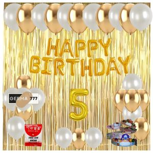Set Pesta Dekorasi Pesta Ulang Tahun Anak Banner Foil Cetak Happy Birthday Gold Balon Gold Putih