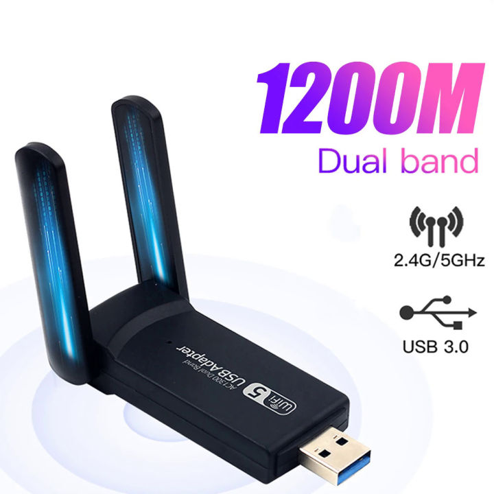 Adattatore WiFi USB 3.0 1200Mbps AC1200 Dual Band 5GHz Con Antenne Staccabili