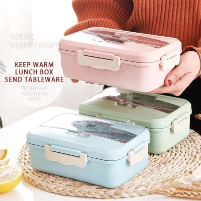 Tetangge Lunch Box Set Kotak Bekal Makan Jerami Gandum kotak makan ​1000ml 4 In 1 Free Sendok Tempat Makan