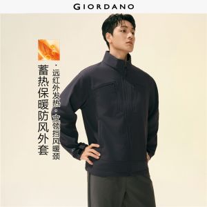 GIORDANO Men Jackets G-MOTION Print Fleece-Lined Softshell Jackets Stand Collar Fashionable Casual Relaxed Jackets 01076700