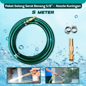 TUKUO  Paket Cuci Motor Selang Serat Benang 5/8” Semprotan Nozzle Kuningan – Set Nozzle Kuningan 5/8” Selang Anti Lumut Serat Benang Selang Cuci Mobil Paket Semprotan Kuningan 5/8” Selang Rumahan