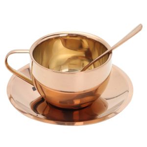 Set Cangkir Kopi Susu Stainless Steel 304 dengan Sendok dan Piring Tahan Panas Warna Elegan