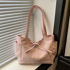 Fashion Shiny Star Shoulder Bag Large Capacity Korean Style Bow Tote Bag Underarm Bag Canvas Women Handbag Women