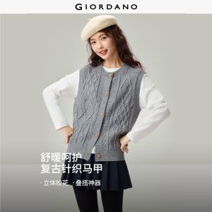 Giordano Beau Monde Women Crewneck loose cable knit vest Free Shipping 13356621