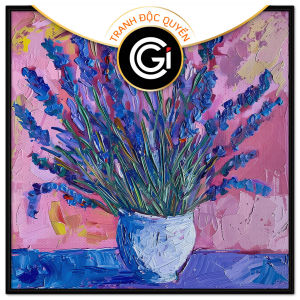 Tranh tĩnh vật sơn dầu đơn giản bình hoa lavender tranh treo tường dán tường decor nội thất.CGI-813